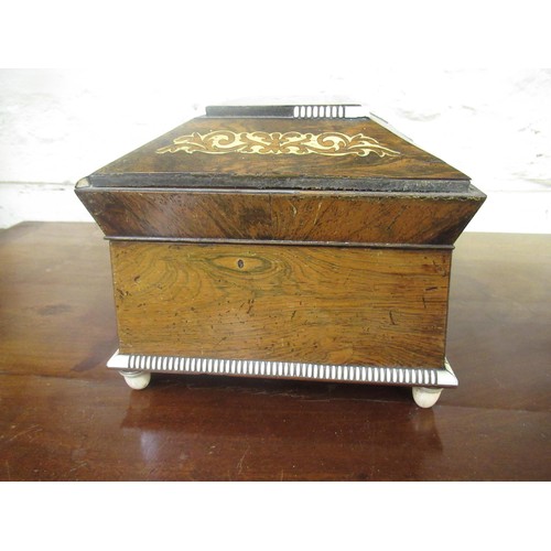 1627 - Regency rosewood ivory mounted and inlaid sewing box, the hinged lid enclosing a fitted interior wit... 