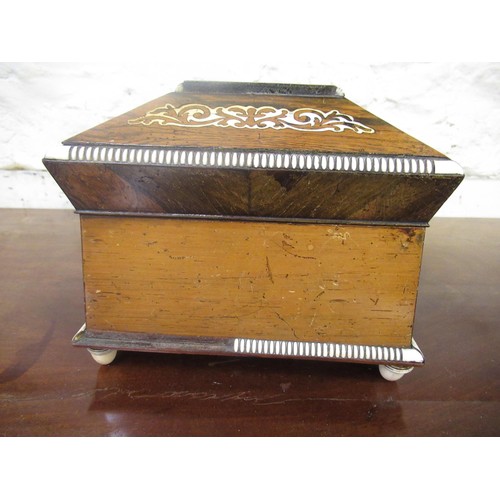 1627 - Regency rosewood ivory mounted and inlaid sewing box, the hinged lid enclosing a fitted interior wit... 