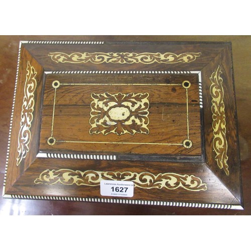 1627 - Regency rosewood ivory mounted and inlaid sewing box, the hinged lid enclosing a fitted interior wit... 