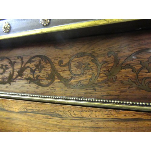 1624 - Pair of Regency rosewood and cut brass inlaid two door side cabinets, each with a brassbound and cro... 