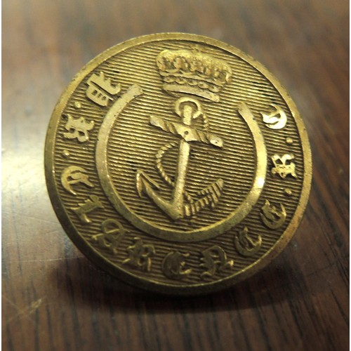 140 - Wooden box containing a collection of various military cap badges, buttons and bars and two medals f... 