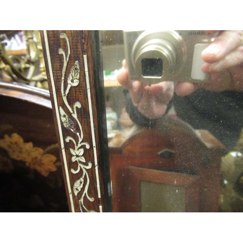 1637 - 19th Century Indo European hardwood and ivory inlaid toilet mirror, the adjustable octagonal plate a... 