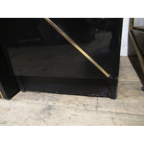 1970's Italian black lacquer and brass sideboard with foldout table top ...