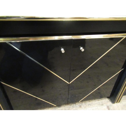 1970's Italian black lacquer and brass sideboard with foldout table top ...