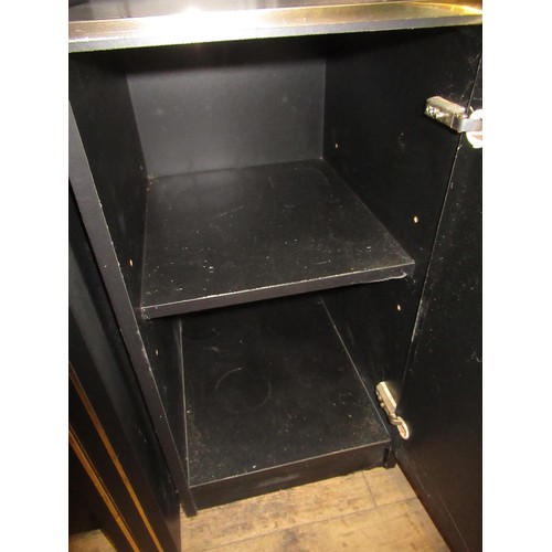 1970's Italian black lacquer and brass sideboard with foldout table top ...