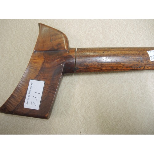 211 - Indonesian hardwood handled kris with wooden sheath, together with another bone handled and brass mo... 