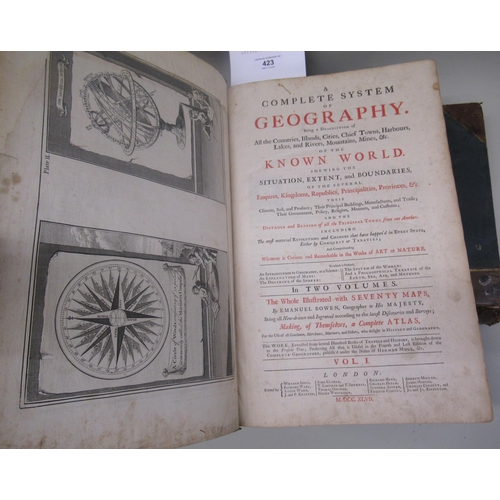 423 - Two volumes, ' Bowen's Geography ', 1747 (maps removed)