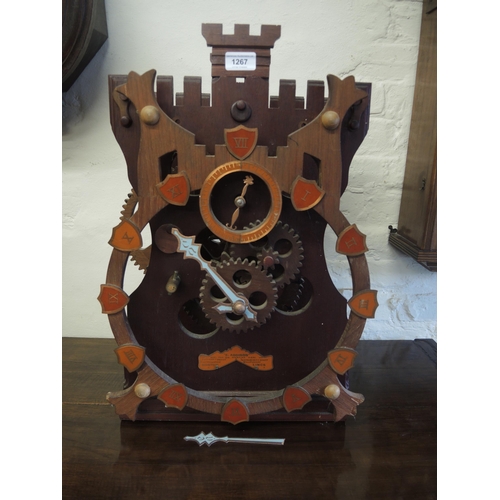 E. Addison, Gothic style wooden skeleton type clock, 56cm high