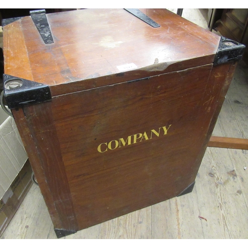 20th Century teak metal mounted trunk inscribed P Company, 51 x 46 x 57cm