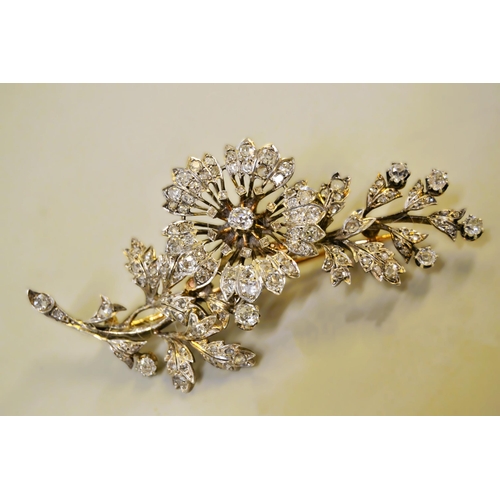 1032 - 19th Century French diamond trembleuse floral design brooch, in the original fitted Morocco leather ... 