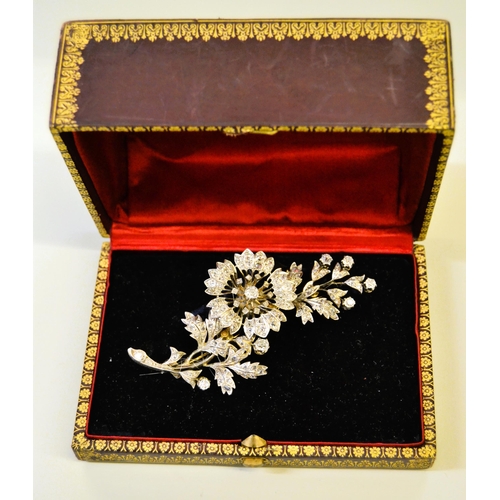 1032 - 19th Century French diamond trembleuse floral design brooch, in the original fitted Morocco leather ... 