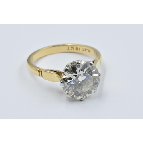 1034 - 18ct Yellow gold and platinum large diamond solitaire ring, approximately 2.5ct, size L, 4g