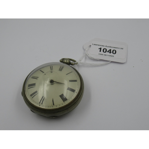 1040 - 19th Century silver plate cased pocket watch, the enamel dial with Roman numerals (lacking hand), by... 