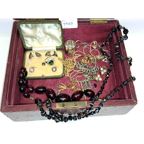 1042 - Box containing a quantity of various jewellery including banded agate necklace etc.