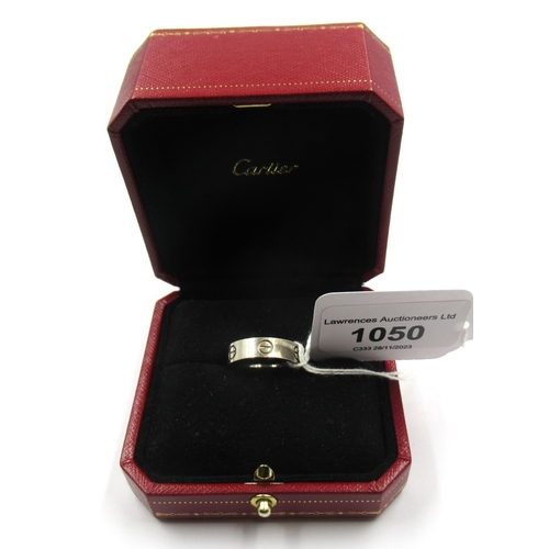 1050 - Cartier 18ct white gold LOVE wedding band, size O, 6.5g, in original box