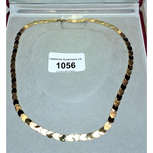 1056 - 9ct Gold necklet with matching bracelet and a pair of ear drops of heart design, 15.5g total