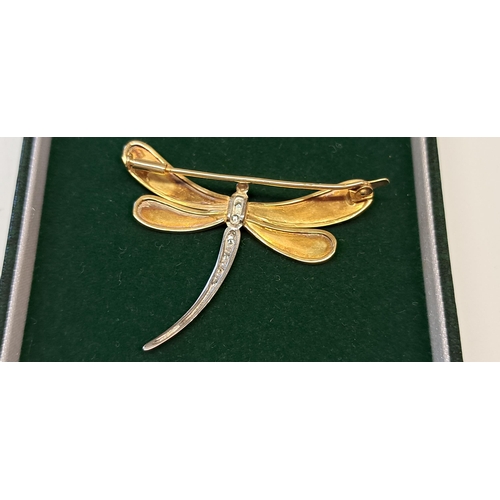 1058 - 18ct Two colour gold diamond set dragonfly brooch, 5.3g