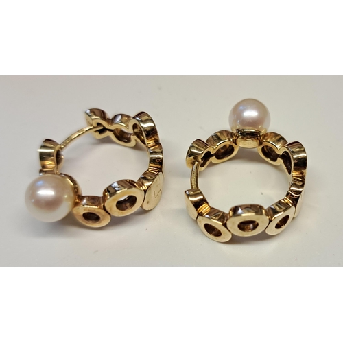 1059 - Pair of large 9ct gold hoop earrings, 5.3g, together with a pair of 9ct gold cultured pearl set earr... 