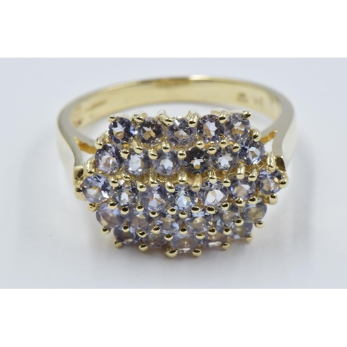 1069 - 9ct Yellow gold white stone cluster ring, size R, 4.7g