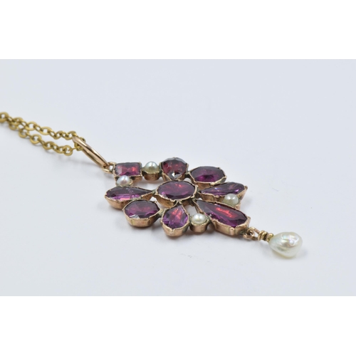 1076 - 19th Century garnet and seed pearl pendant