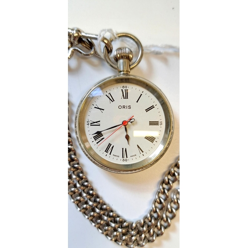 1090 - Oris silver plated fob watch on a silver plated Albert chain