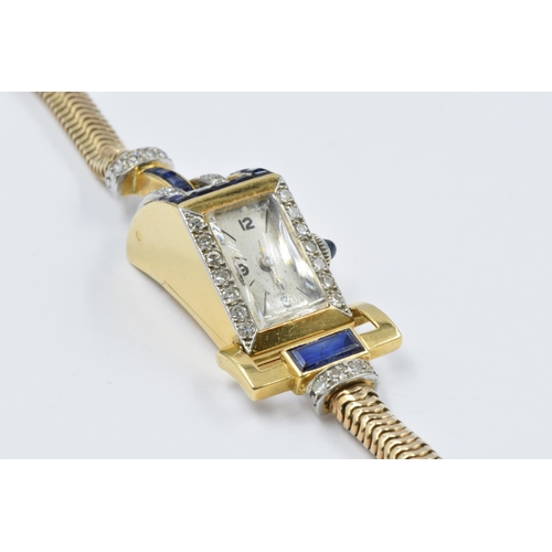 1091 - Fine quality 1950's ladies 18ct gold cased cocktail watch set with brilliant cut diamonds and baguet... 