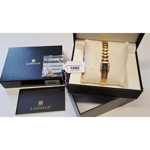 1092 - Ladies Lassale, gold plated wristwatch with bracelet strap set diamonds to the bezel, in original bo... 