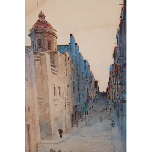 1175 - Nicholas Krassnoff, pair of watercolours, Maltese street scene and figure before stone walls and a c... 