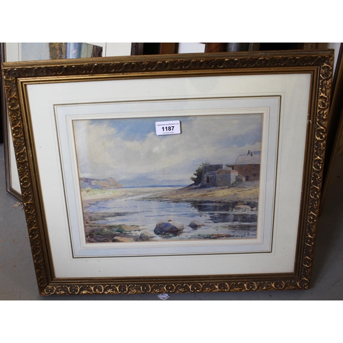 1187 - Watercolour, estuary scene at low tide, unsigned, 21.5 x 29cm, gilt framed, watercolour, coastal sce... 