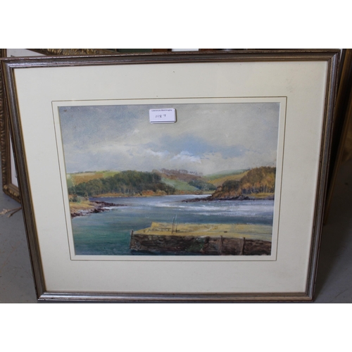 1187 - Watercolour, estuary scene at low tide, unsigned, 21.5 x 29cm, gilt framed, watercolour, coastal sce... 