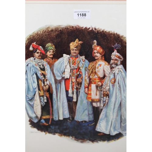 1188 - Three large illustrated prints of Indian princes and Royalty by Byam Shaw, in decorative hand washed... 