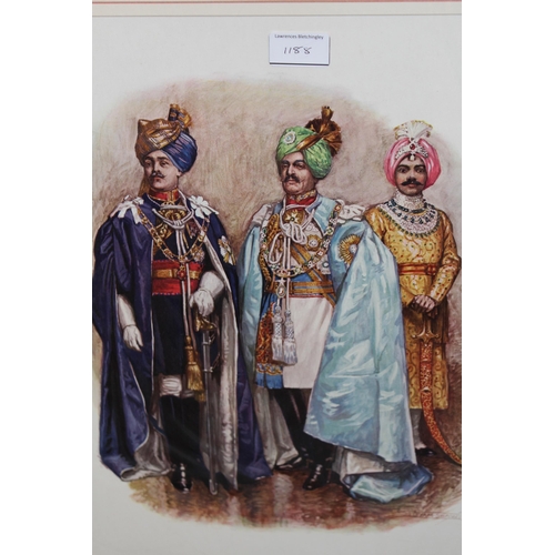 1188 - Three large illustrated prints of Indian princes and Royalty by Byam Shaw, in decorative hand washed... 