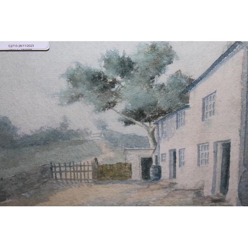 1191 - H Warren Williams watercolour of country cottages, signed, gilt framed, 18 x 24cm