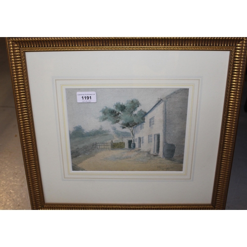 1191 - H Warren Williams watercolour of country cottages, signed, gilt framed, 18 x 24cm