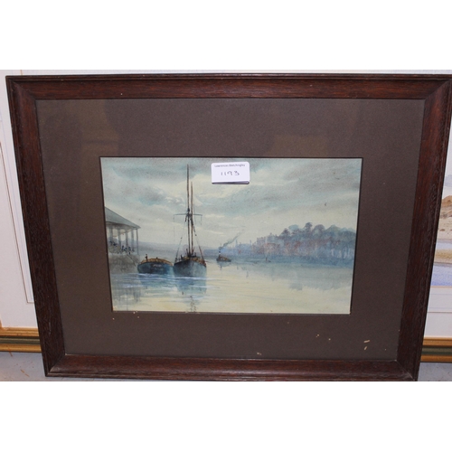 1193 - David Short watercolour coastal estuary scene with beached fishing vessels, signed, framed, 35 x 50c... 