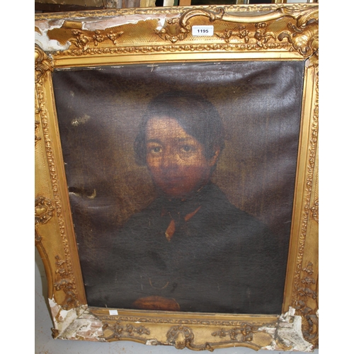 1195 - 19th Century Continental oil on canvas, portrait of a gentleman in a gilt frame (for restoration), 6... 