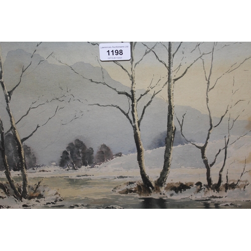 1198 - E. Grieg Hall watercolour ' Winter on White Moss ' landscape, 27 x 37cm