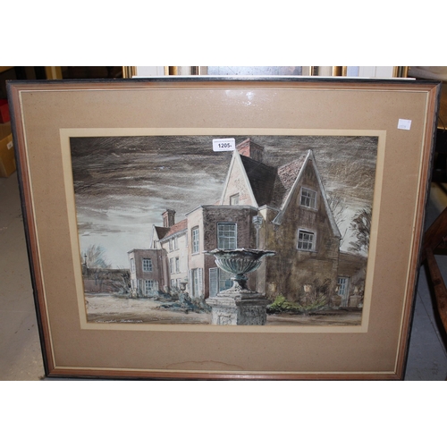 1205 - Cavendish Morton watercolour, study of Doreen Wallace house, Wortham Manor, Diss, Norfolk, signed, f... 