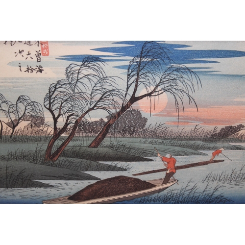 1206 - Collection of eighteen framed Japanese woodblock prints, together with original folio, 19 x 28cm app... 