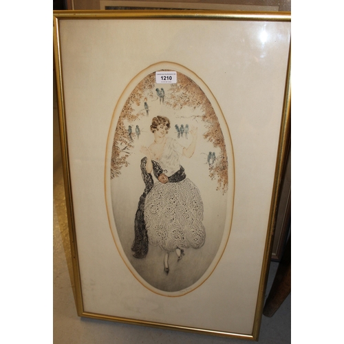 1210 - Max Rives oval mounted etching of a lady, signed to the border, 48 x 23cm, gilt framed