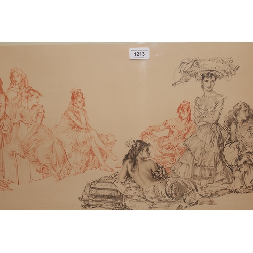 1213 - Sir William Russell Flint, artist signed print, study of ladies, 39 x 70cm, gilt framed