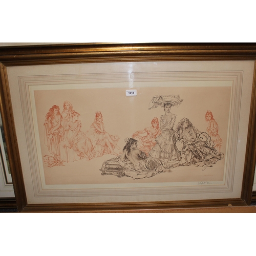 1213 - Sir William Russell Flint, artist signed print, study of ladies, 39 x 70cm, gilt framed