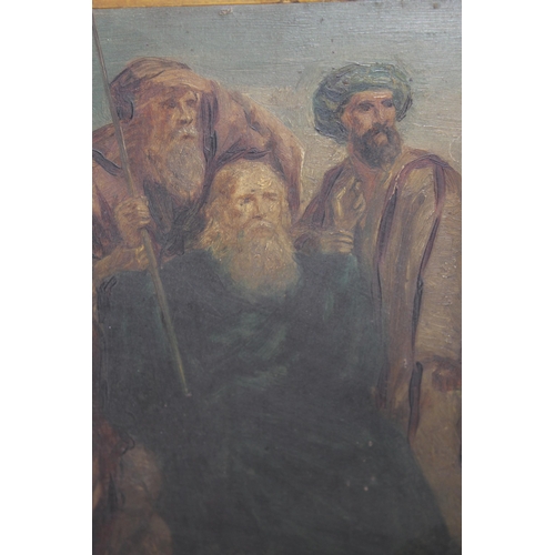 1215 - 1970's Oil on board, three Arab figures, 28 x 22cm, gilt framed