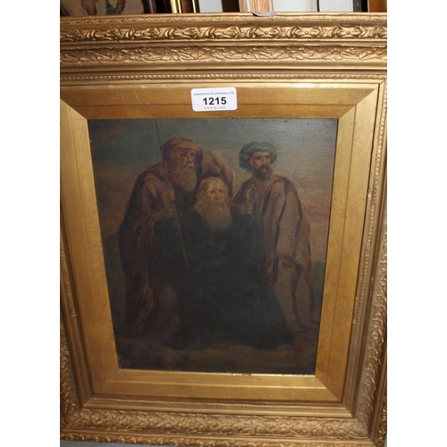 1215 - 1970's Oil on board, three Arab figures, 28 x 22cm, gilt framed