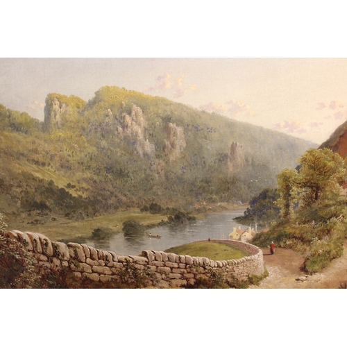 1222 - Edmond John Niemann oil on canvas, landscape with a river valley, lane and figure to the foreground ... 