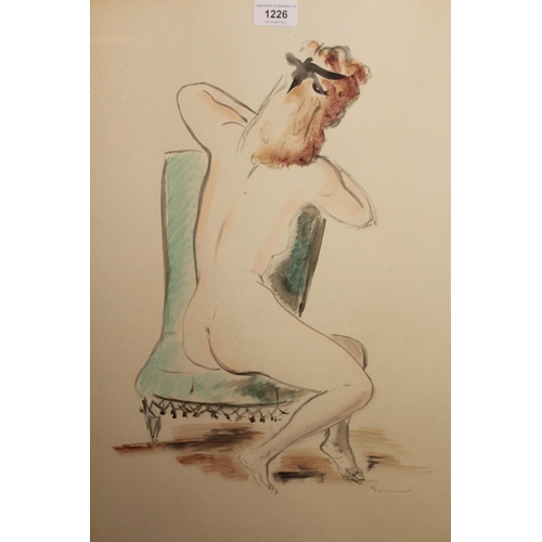 1226 - Large 20th Century watercolour sketch, female nude study, indistinctly signed, 63 x 48cm, gilt frame... 