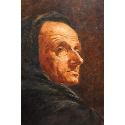 1227 - Oil on board, head and shoulder portrait of a monk, unsigned, 54 x 37cm, oak framed