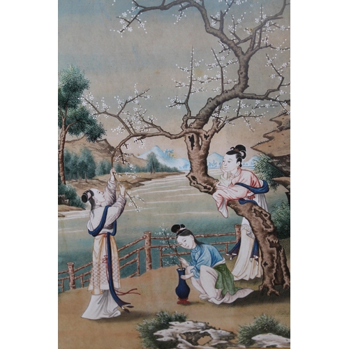 1229 - 19th Century Chinese school, watercolour, figures collecting blossom in a landscape, unsigned, 40 x ... 