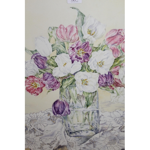 1231 - Diane Woolley, watercolour ' Tulips in a Vase ', 50 x 45cm approximately, gilt framed