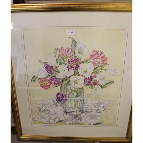 1231 - Diane Woolley, watercolour ' Tulips in a Vase ', 50 x 45cm approximately, gilt framed